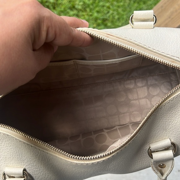 Vintage Y2K Kate Spade White Leather Barrel Satchel Handbag - Picture 8 of 11